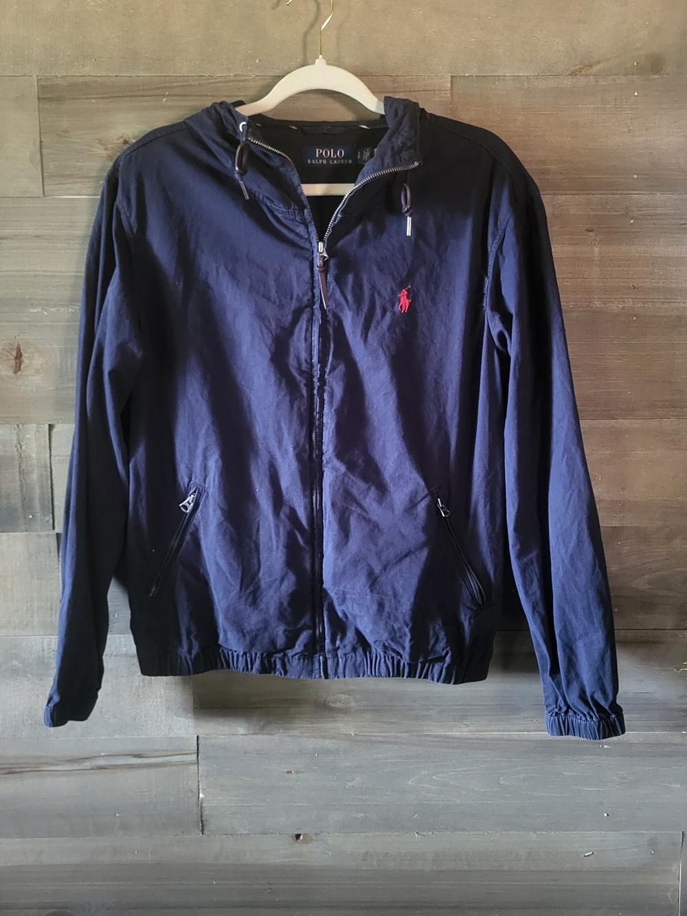 Polo by Ralph Lauren 100% Cotton Colt Hooded Windbreaker Jacket In Navy Blue S